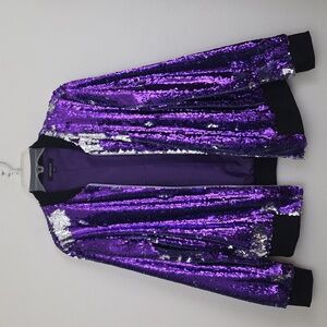 NWOT Haoduoyi Purple & Silver Sequin Zip Jacket (READ XL Size Change) 10 M
